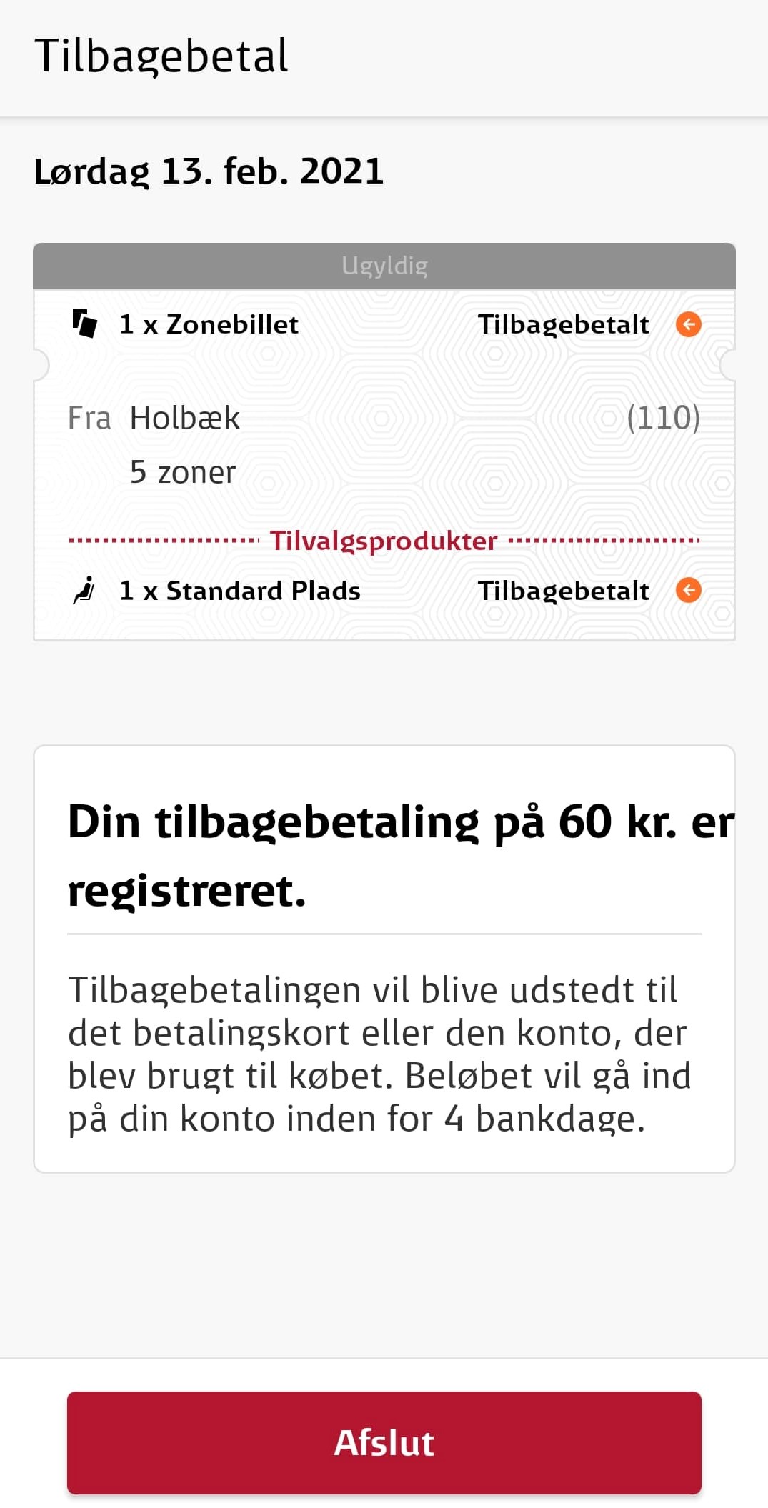 refunderer du din billet på DSB-app