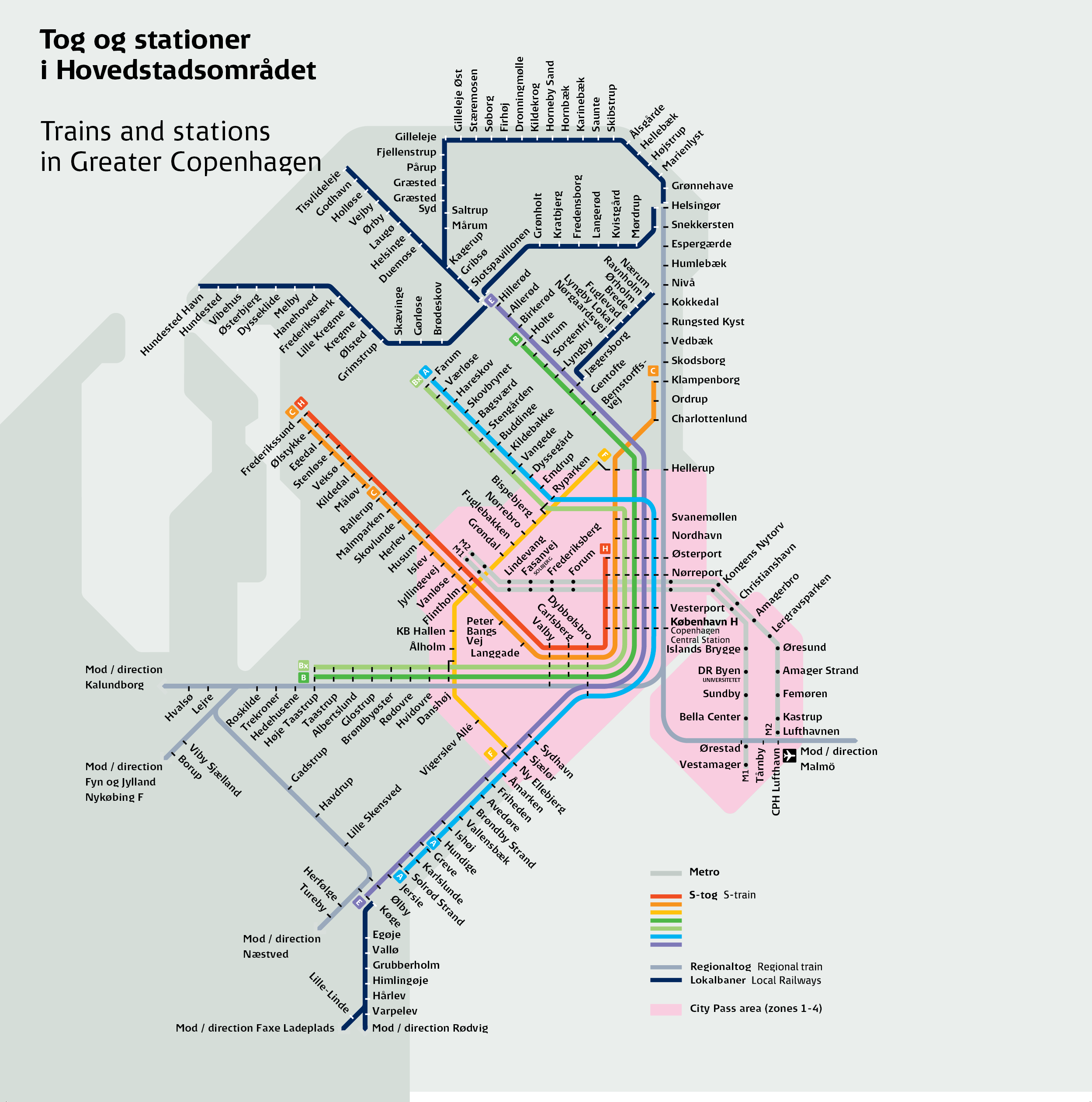 Du kan rejse inden for det lyserøde område på kortet med et CityPass